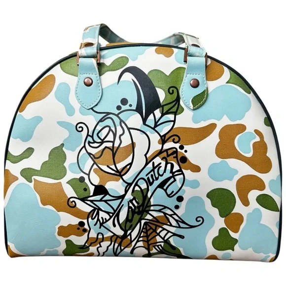 Rare Vintage Von Dutch 90's Handbag Camo Camouflage Cow Print Bowling Bag/Tote - Picture 1 of 9